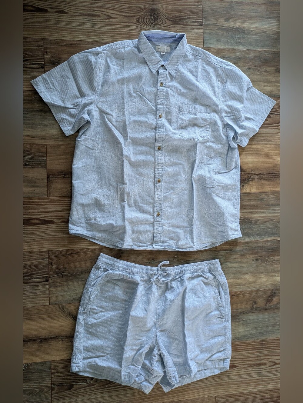Free Assembly Seersucker Striped Button Up Shirt & Shorts 2 Piece Set XL XXL